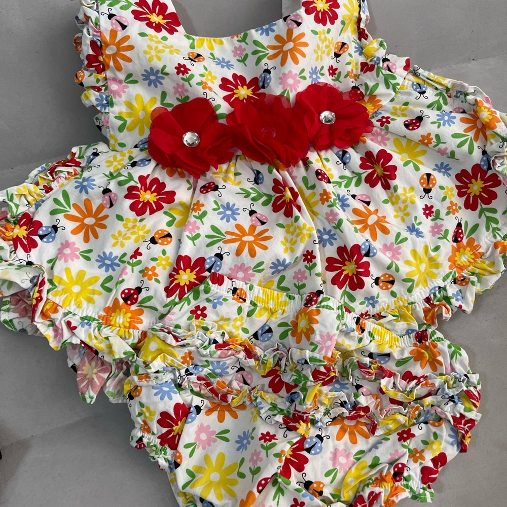 Floral Kids Dress with Red Accents